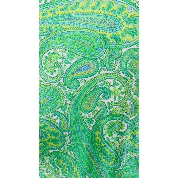 Vintage 1960s Lime Paisley Print Dress Green Mockneck Sheath | B 32" - Picture 4 of 8